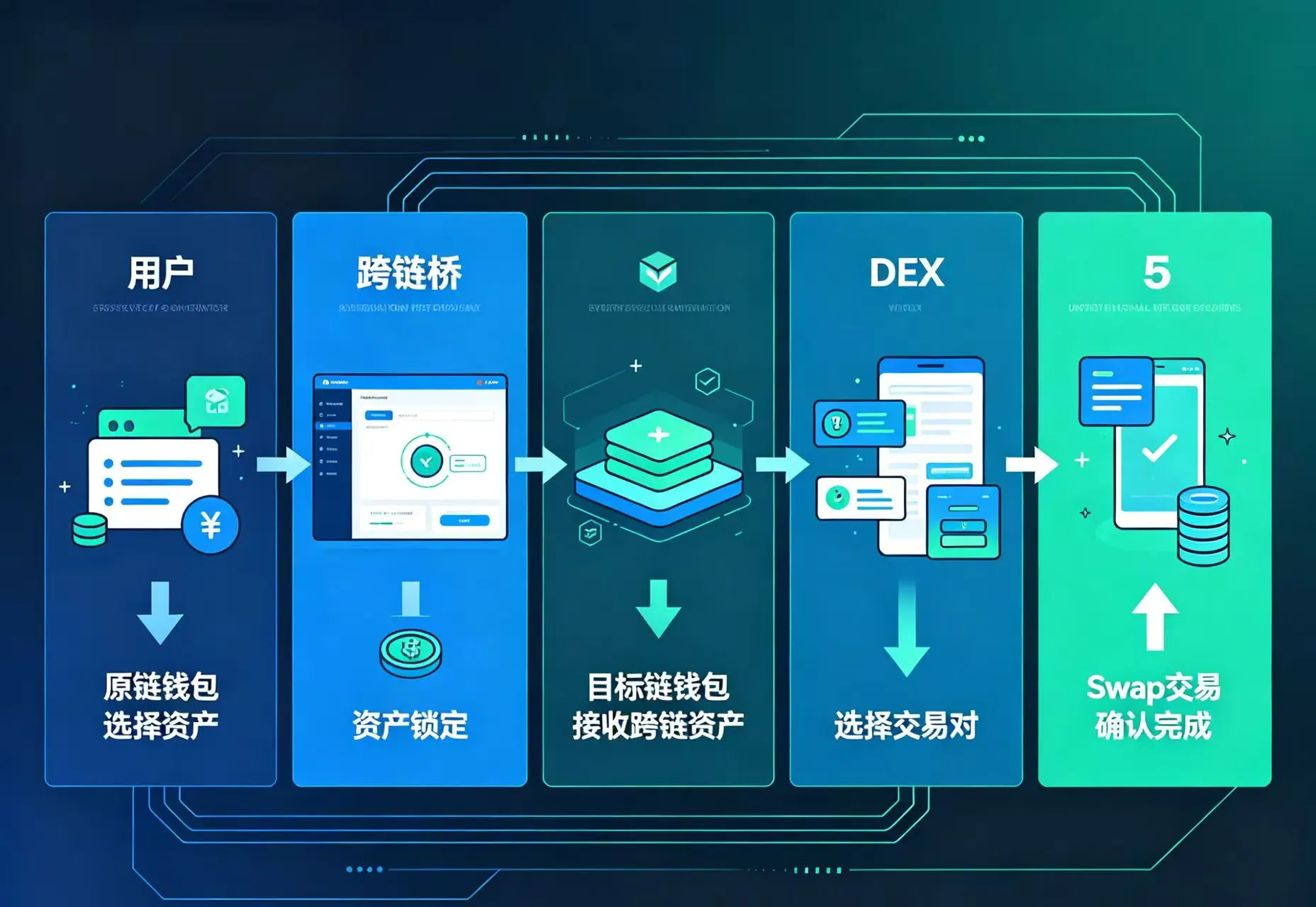 Scroll 跨链与 DEX 交互流程示意图,呈现从以太坊主网跨链资产到 Scroll 链上完成 Swap 交易的完整链路 Scroll 跨链与 DEX 交互流程示意图,呈现从以太坊主网跨链资产到 Scroll 链上完成 Swap 交易的完整链路