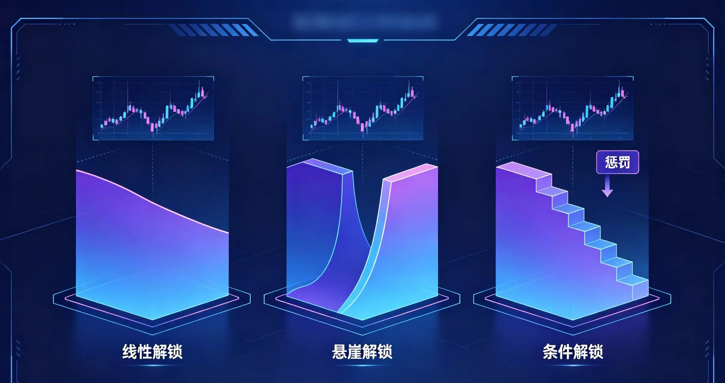 并列展示线性解锁、悬崖解锁、条件解锁三种不同解锁结构的示意图。 并列展示线性解锁、悬崖解锁、条件解锁三种不同解锁结构的示意图。