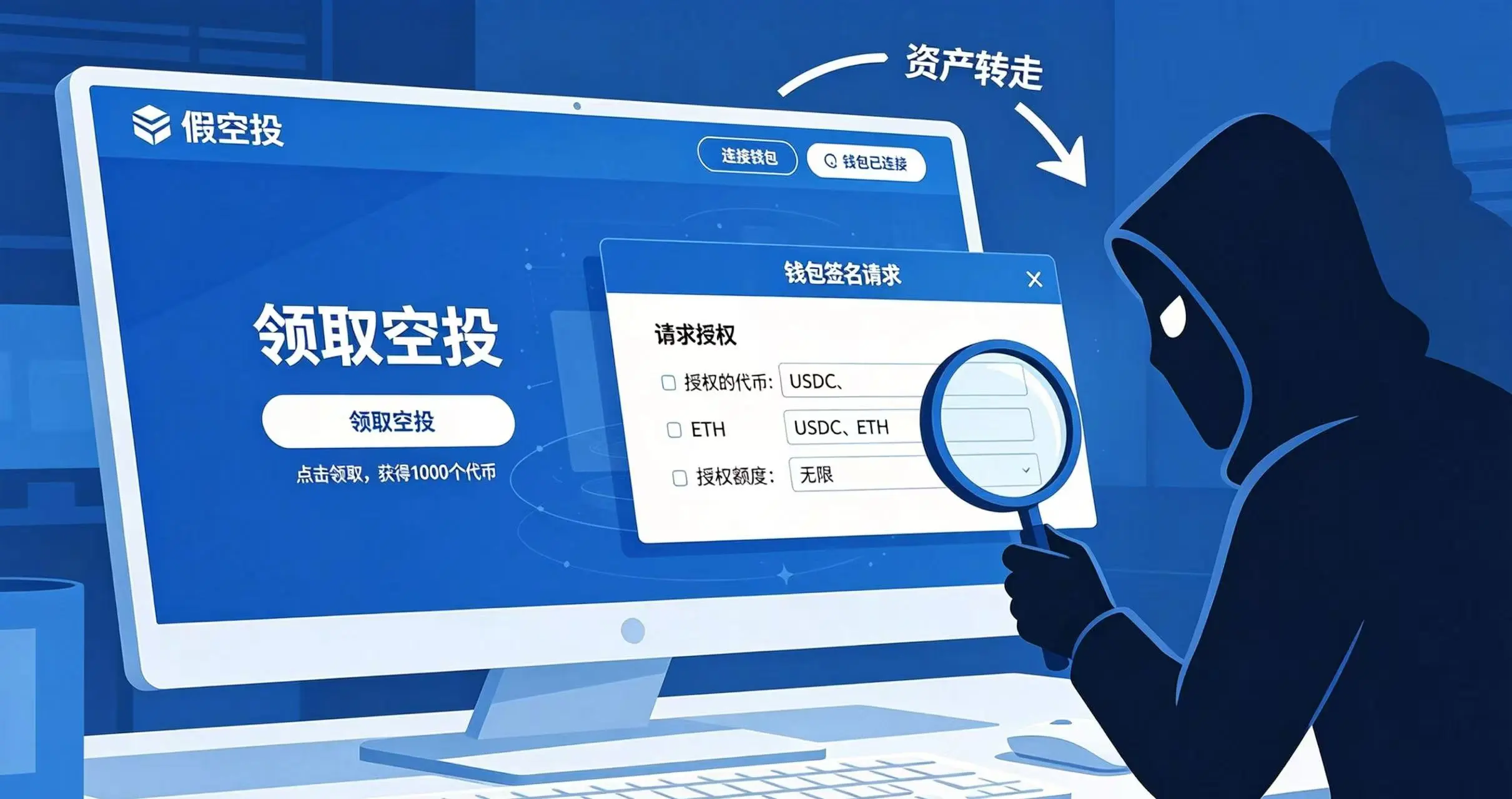假空投签名授权陷阱示意图
